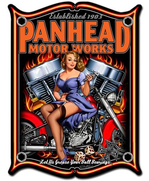 harley davidson style plaque emaillée moto pin-up